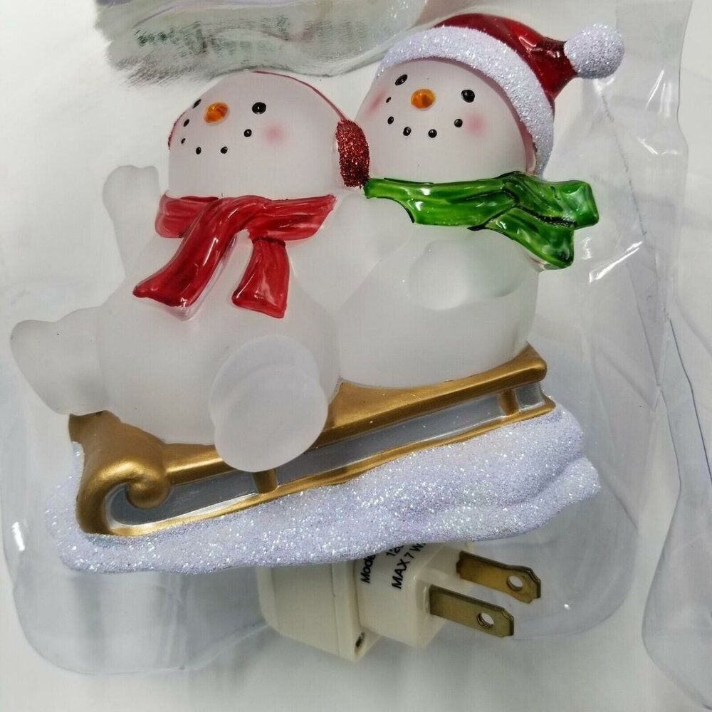 Midwest Seasons Lights in The Night Nightlight White Snowman Sledding New